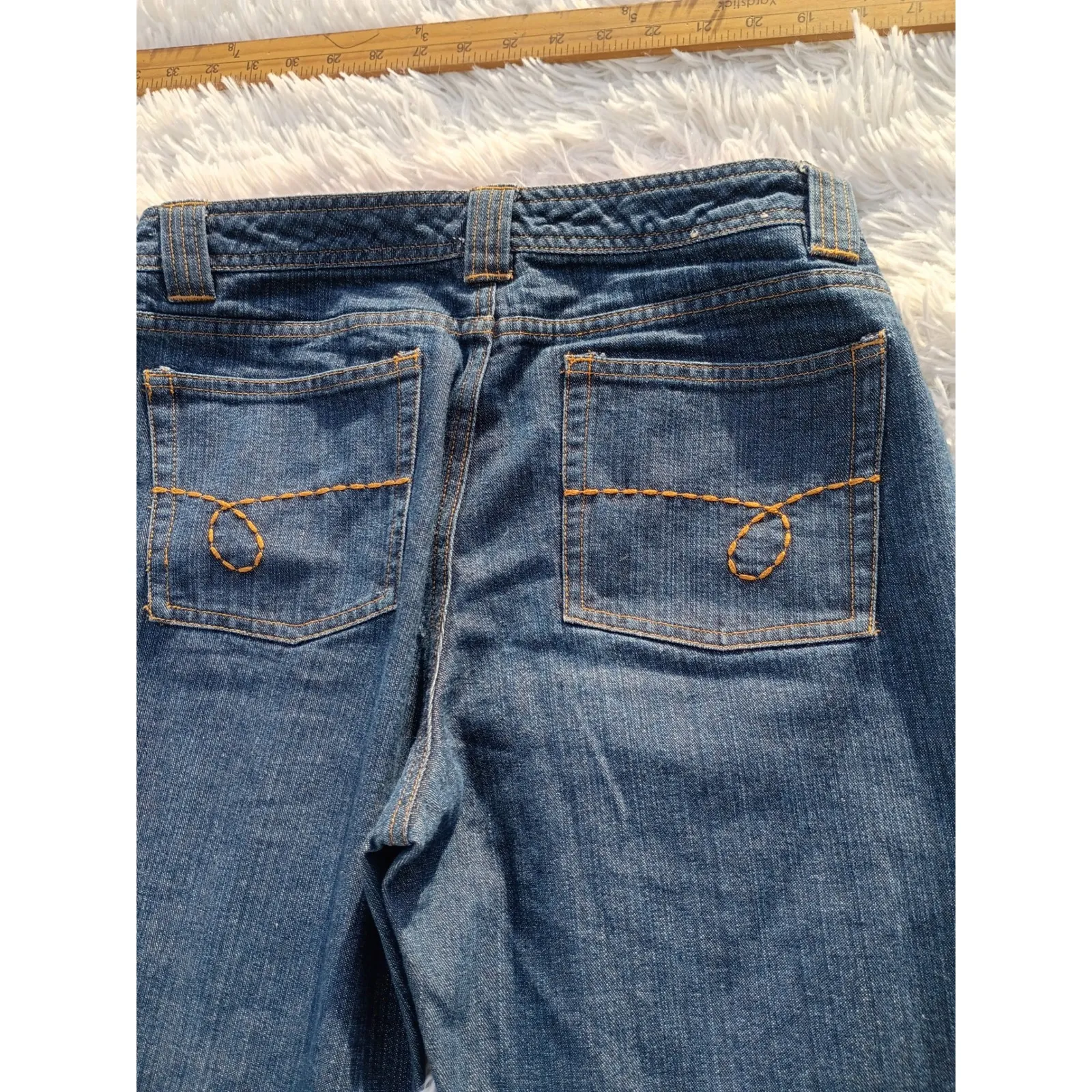 Bass Jeans Women Blue Denim Straight Leg Zip Pocket Cropped Pants Size 4 - Image 7