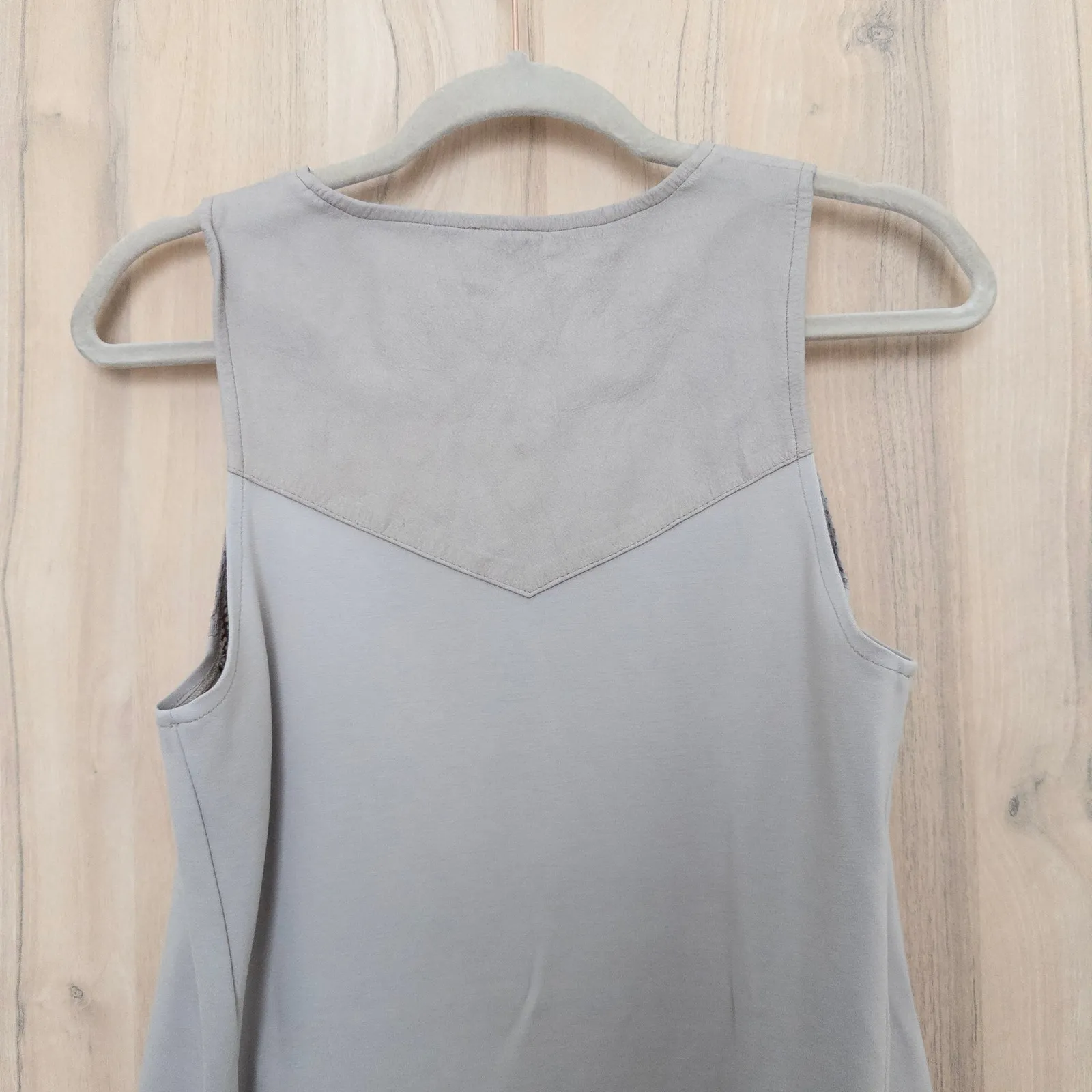 Neiman Marcus Women Leather Top Size L Beige Mesh Zip Minimalist Chic Quiet Luxe - Image 6