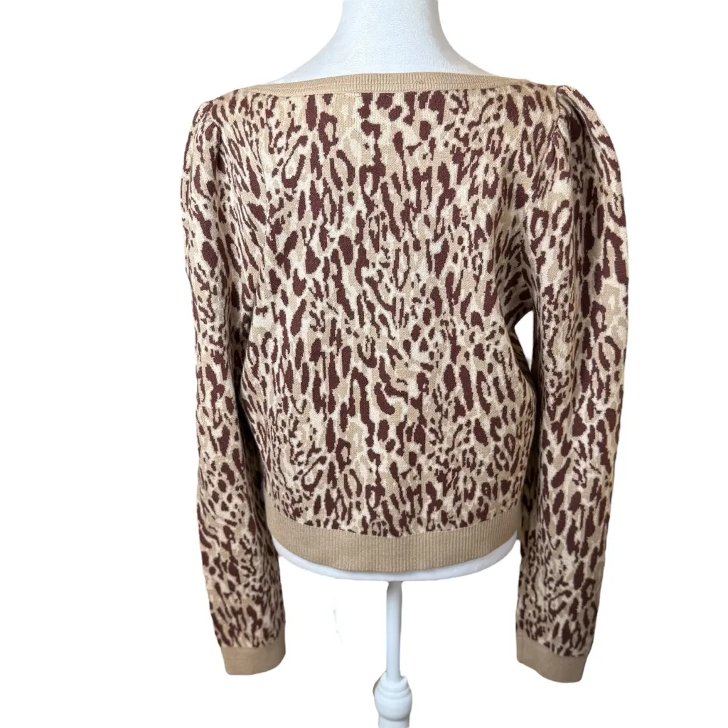 Anthropologie Maeve Knit Leopard Print Sweater XL Puff Sleeve Soft Chic Neutral - Image 7