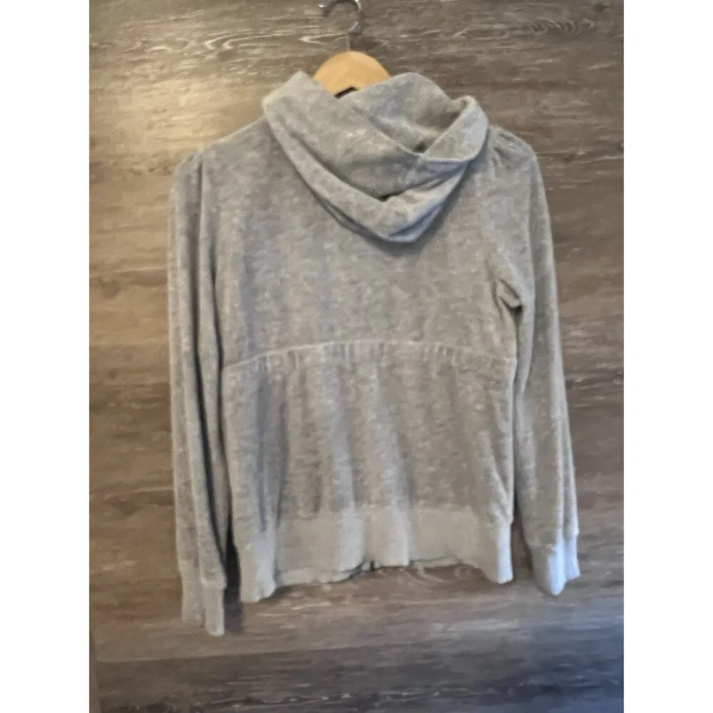 Juicy Couture Hoodie Jacket Full Zip Size L Gray Y2K Vintage Velour Coquette Bow - Image 5