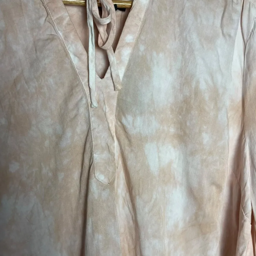 Torrid Women's L Tie‎ Neck Peasant Top Dusty Rose Lightweight Marble Tie Dye New - Image 2