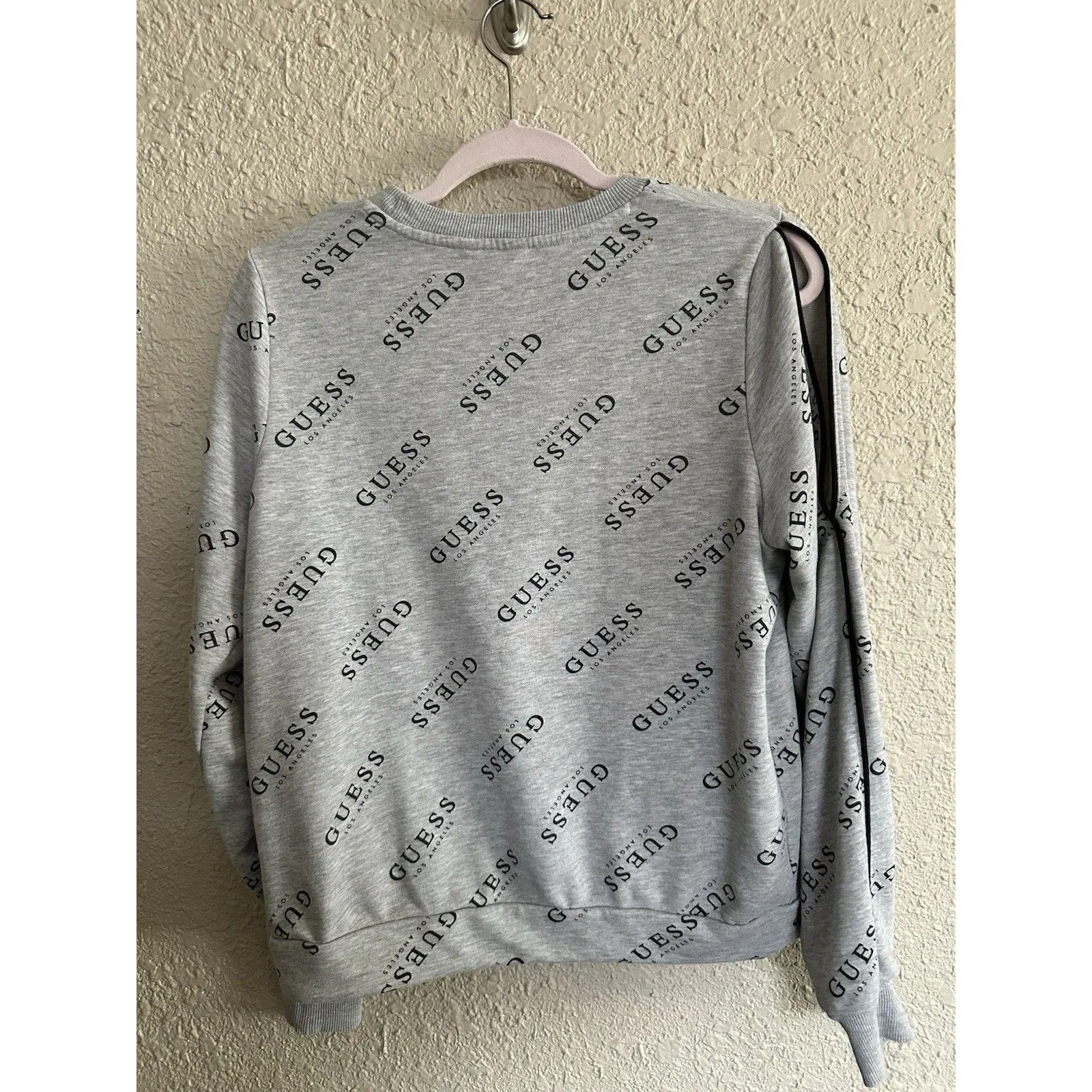 GUESS Women’s Crew Sweatshirt Gray with logo Throughout Size‎ L - Image 5
