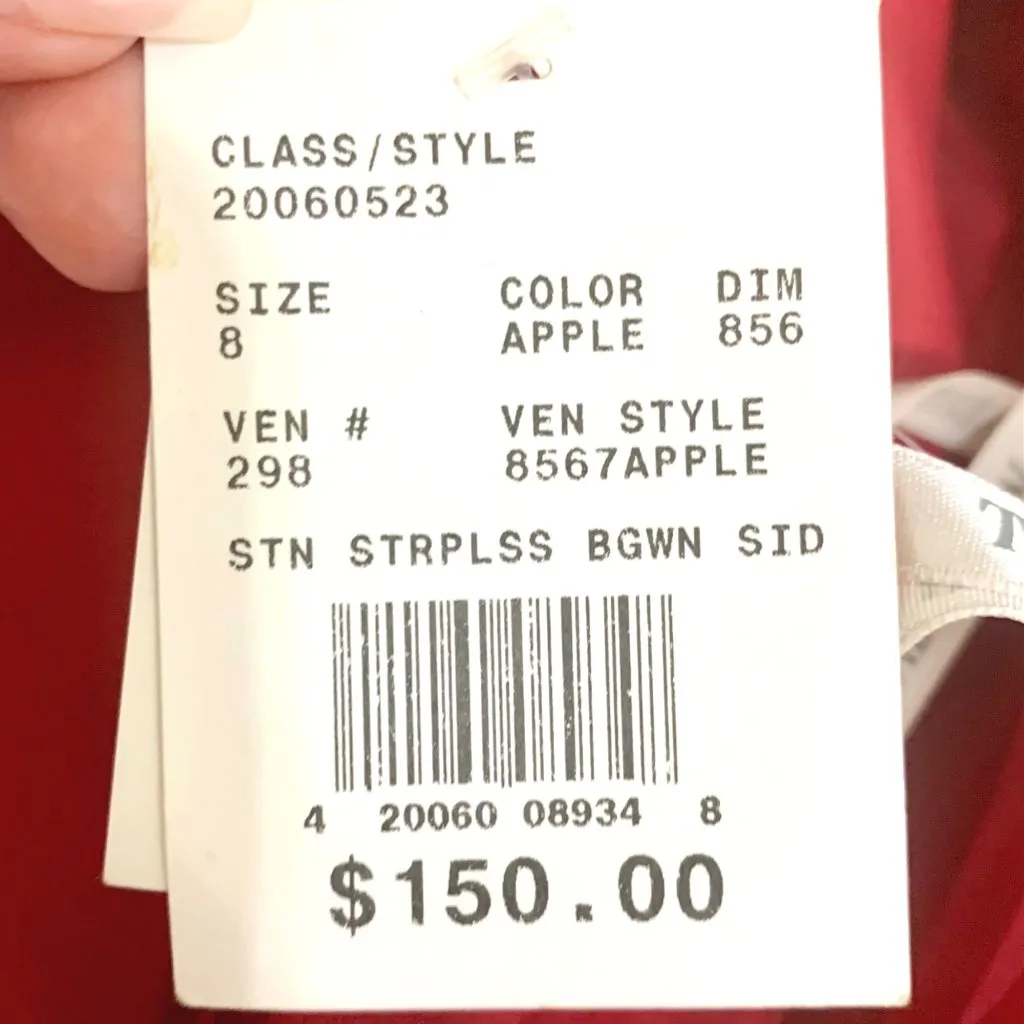 Apple Red Strapless Bridesmaid Gown Prom Side Drape Brooch Davids Bridal #8567 - Image 8