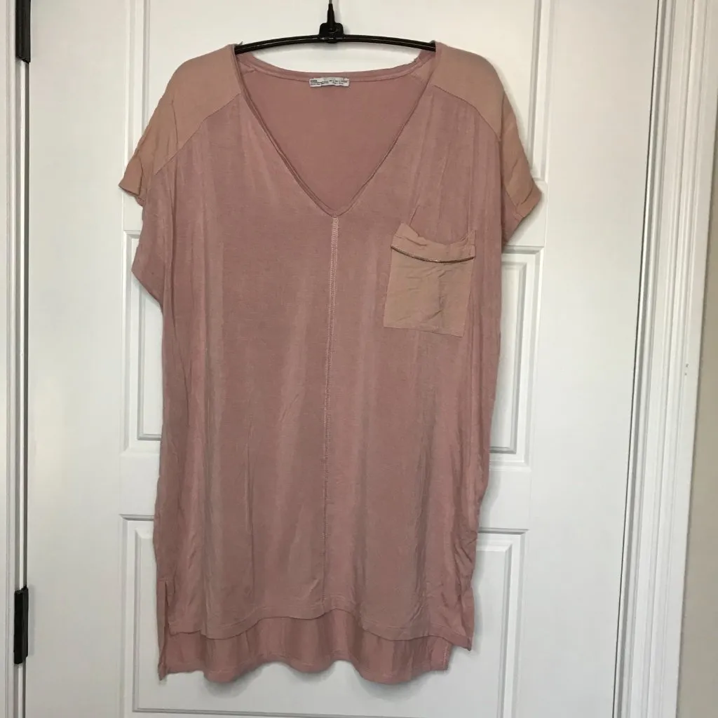 Zara Basic‎ Collection Viscose High Low Hem Tunic Top Women's Size Large Mauve - Image 2