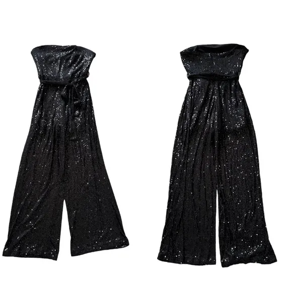 She + Sky Black Sequin Strapless Jumpsuit - Image 2