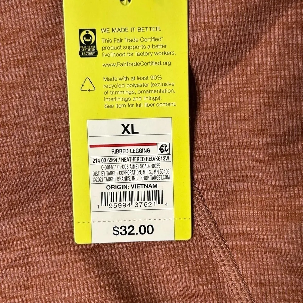 All In‎ Motion Leggings Womens XL Heathered Red Ribbed Pockets High Rise NEW - Image 3