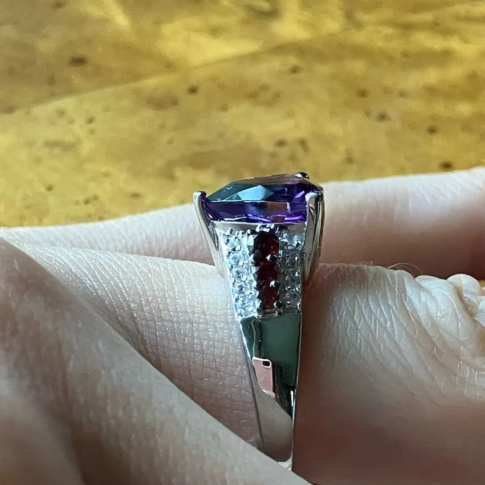 Moroccan Amethyst Red Garnet Sterling Silver Ring Size 7 Purple - Image 3