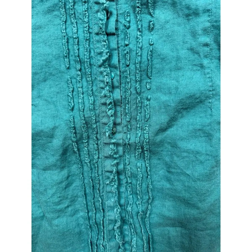 Eileen Fisher Irish Linen Button Front Shirt Jade Green Womens Small S Lagenlook - Image 3