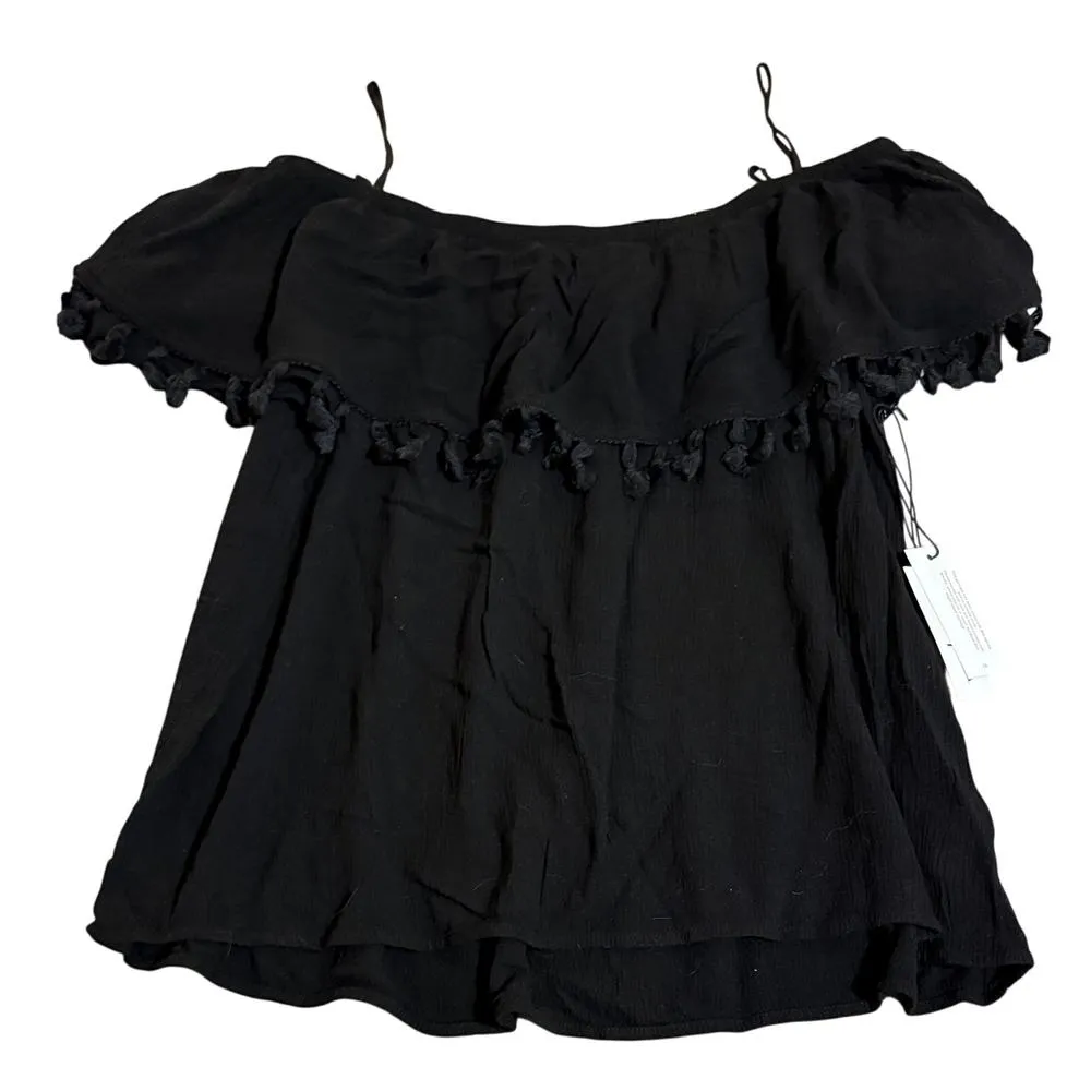 NWT Velvet‎ Black Blouse Teasels Off-Shoulder Bohemian Crop Size Medium - Image 2