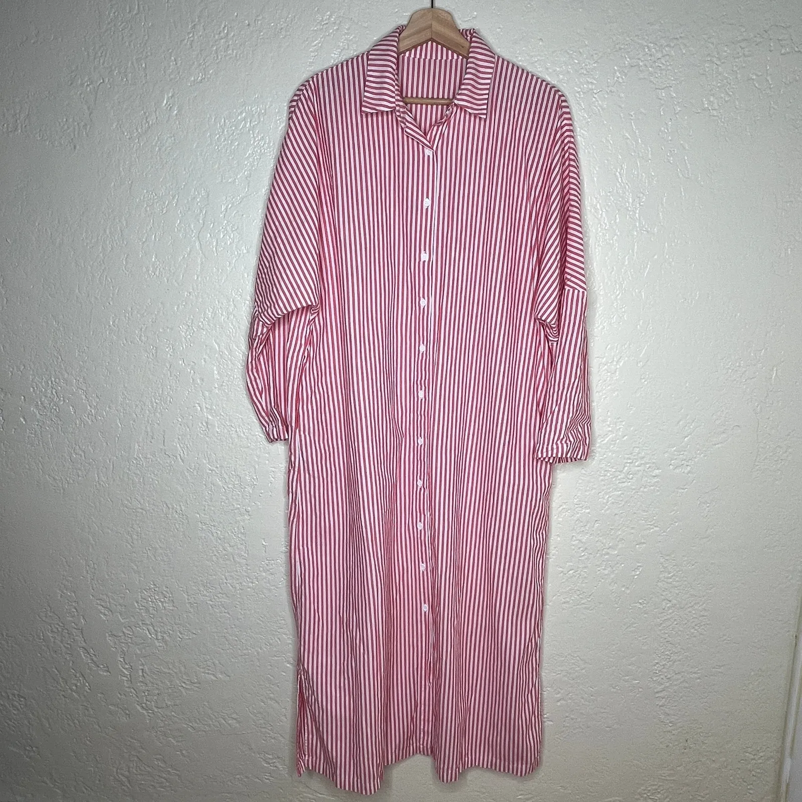 Chouyatou Striped Cotton Maxi Shirt Dress Boho Casual Women Blue White Medium Red - Image 2