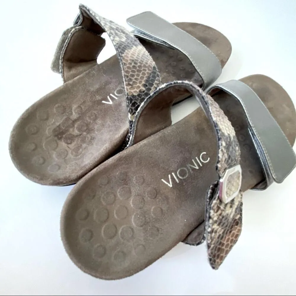 Vionic Camila Flat Leather Snake Silver Sandal size 7 - Image 7