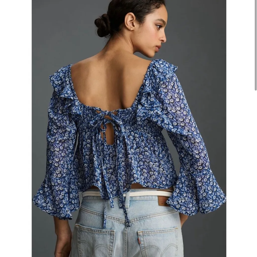Anthropologie Maeve Square Neck Sheer Babydoll Top New With Tags - Image 2