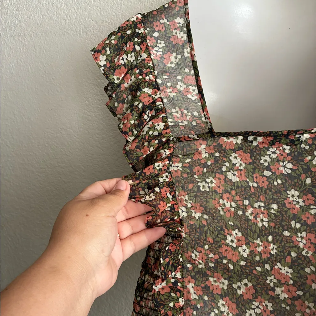 Zara Sheer Beaded Floral Ruffled Top Blouse M - Image 13