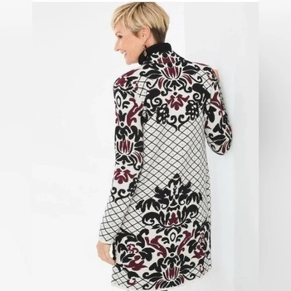 Chicos Longline Chico’s Midi Contrast Scroll Cardigan Sweater 2 Large $179 EUC - Image 3