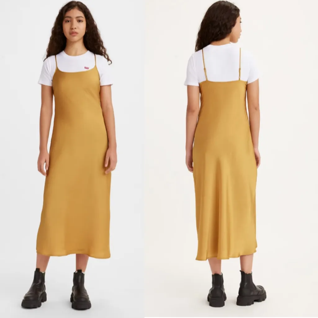NWT LEVI'S DALIA SLIP DRESS GOLD Satin - Image 2