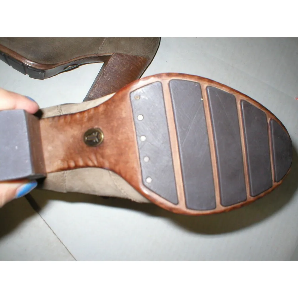 New Womens Parker 5.5  Suede Leather Boots Short Fringe Gray Brown Lace Up - Image 11