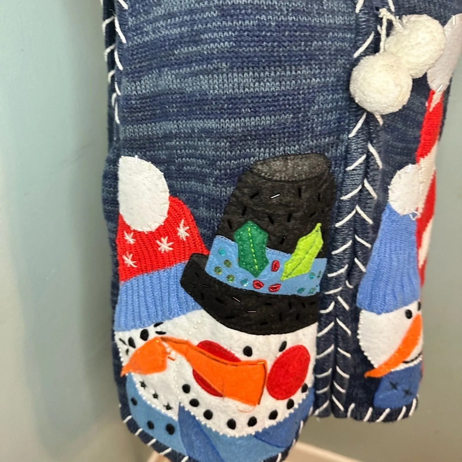 Carolina Colours Christmas Snowman Sweater Vest – Holiday Cheer Blue Size XL - Image 4