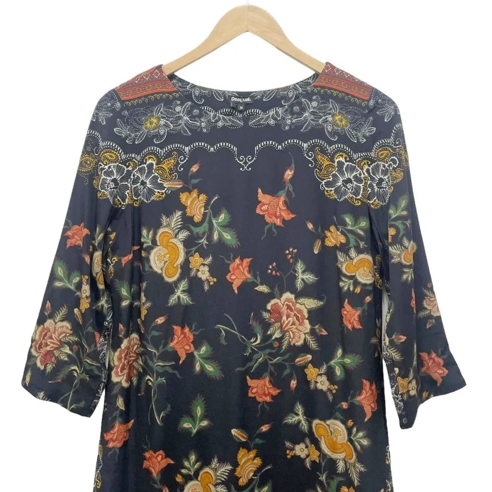 NWT Desigual Boho Floral Straight Dress Black Orange Yellow Size 38 EU| 4 US NEW - Image 7