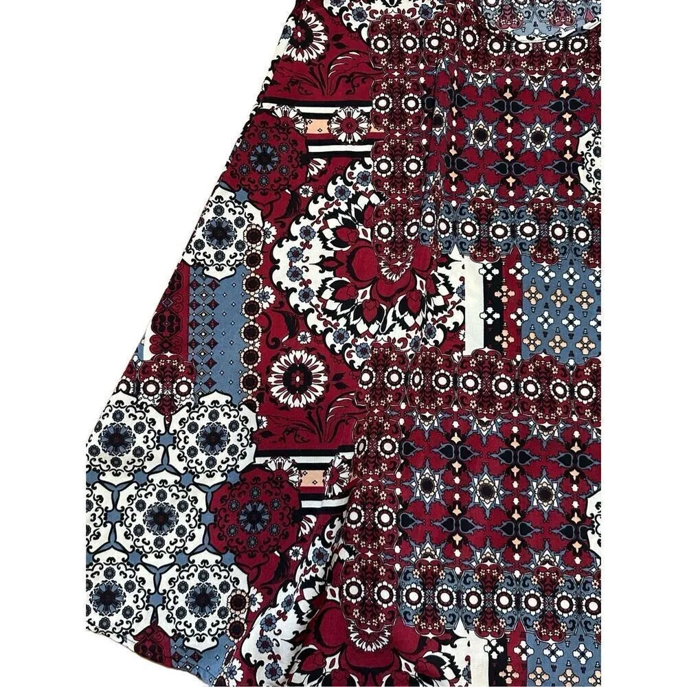 Free People Deep Red, Blue, White pattern mini dress sz S - Image 5