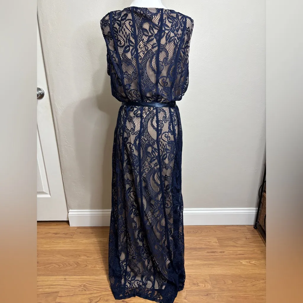 Candalite Formal Maxi Dress Women 1X Navy Lace Overlay Floral Event Wedding Prom - Image 4