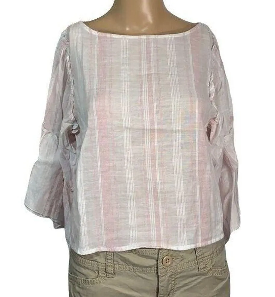 Romeo and Juliet Couture Womens Peasant Top Blouse Shirt Striped Pink White Sm - Image 2