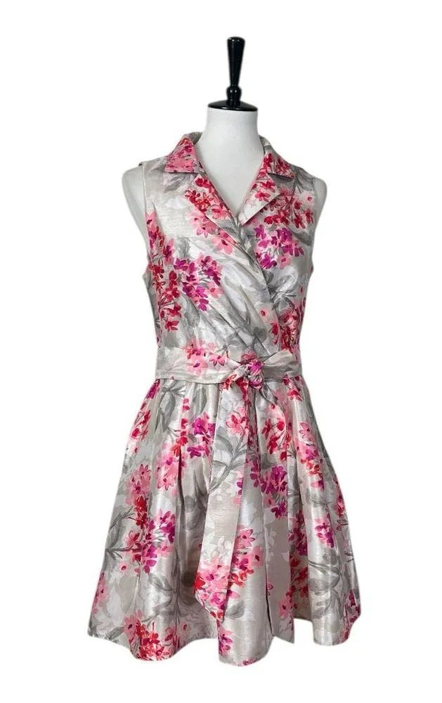 Jessica Howard New Fit Flare Dress Full Skirt Gray Pink Floral Women’s Size 10 - Image 14