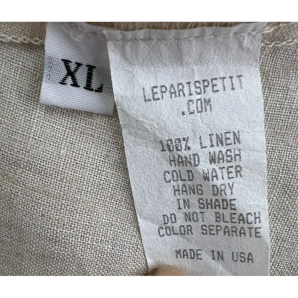 Le ParisPetite Sleeveless 100% Linen Shirt Dress Button Coastal Lagenlook USA XL Tan - Image 6