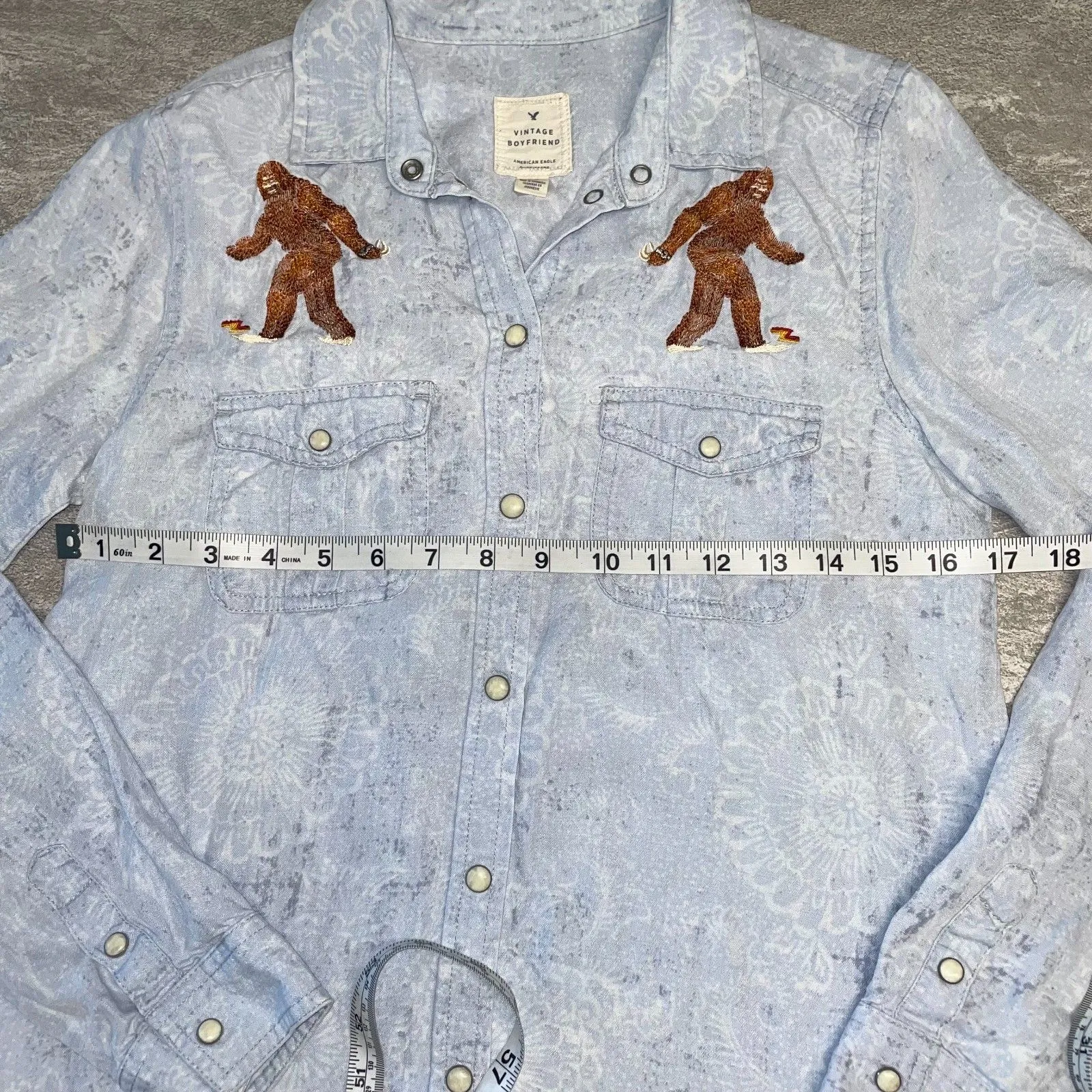 American Eagle Sz S/P  Vintage Boyfriend Western Pearl Snap Yetti Cowgirl - Image 2