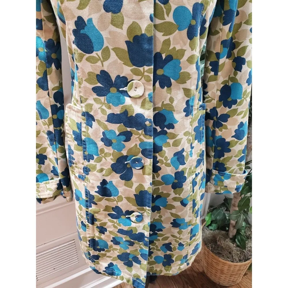 Vintage Old Navy Floral Cotton Long Sleeve Single Breasted Long Jacket Size XS - Image 3