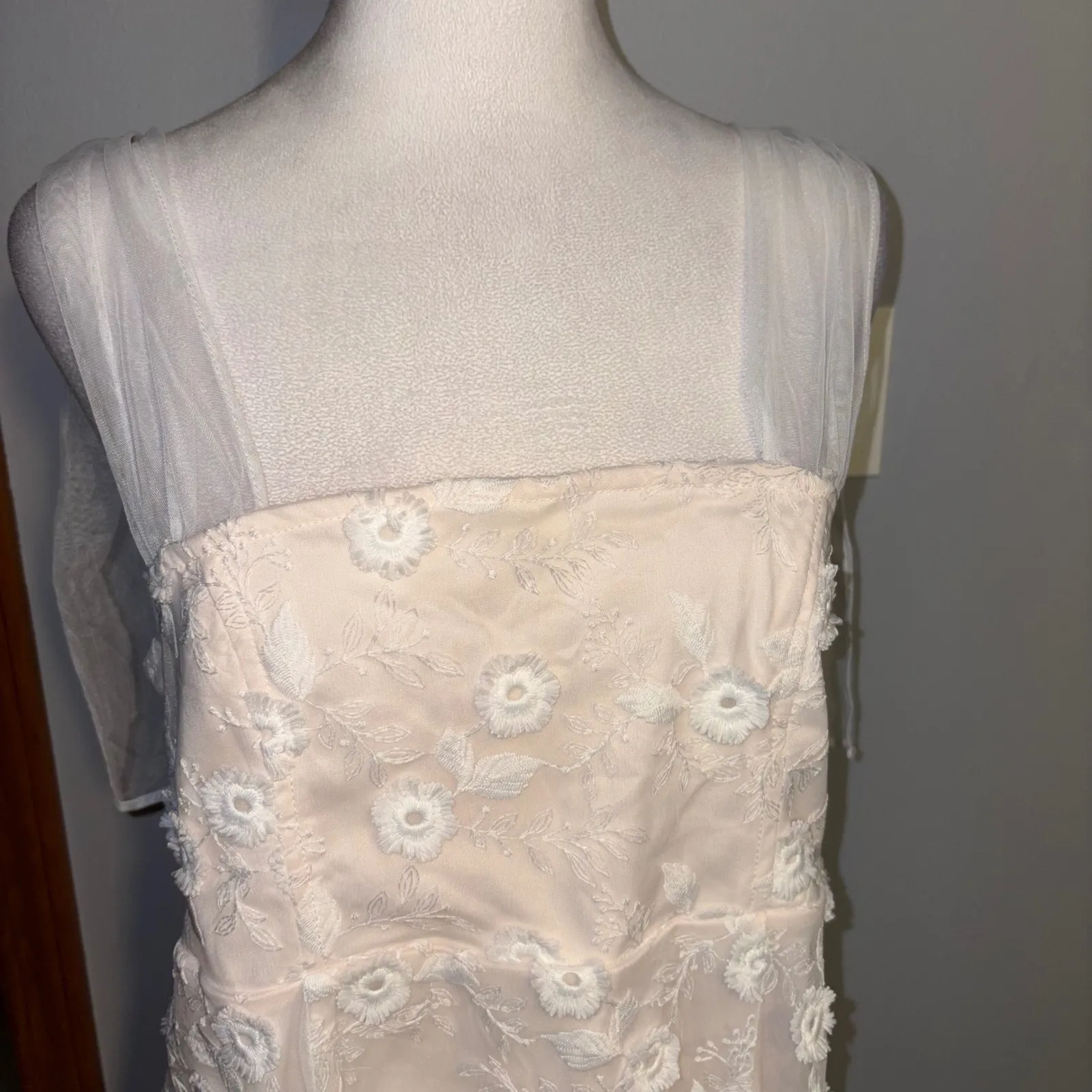 PROMESA Lace Floral Tulle Overlay Dress Midi Formal Special Occasion Size L - Image 2