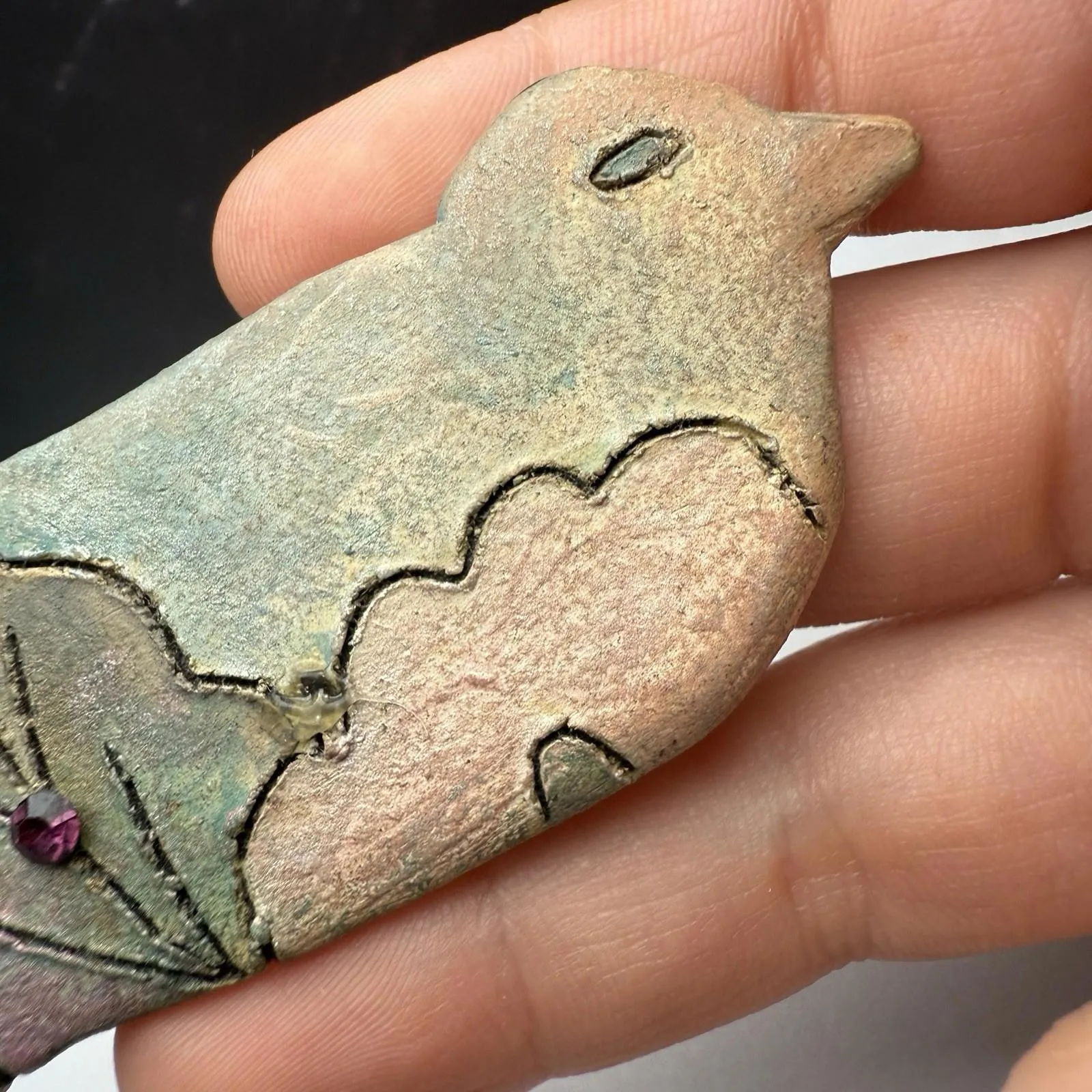 Sabra Segal Signed Handcrafted Bird Rhinestone Accents Brooch Pin - Image 4