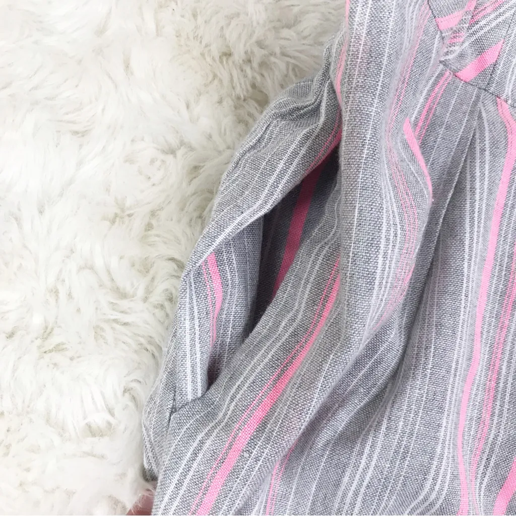 SUGARLIPS Gray Pink Stripe Wide‎ Leg Cropped Cotton Jumpsuit Size XS New - Image 5