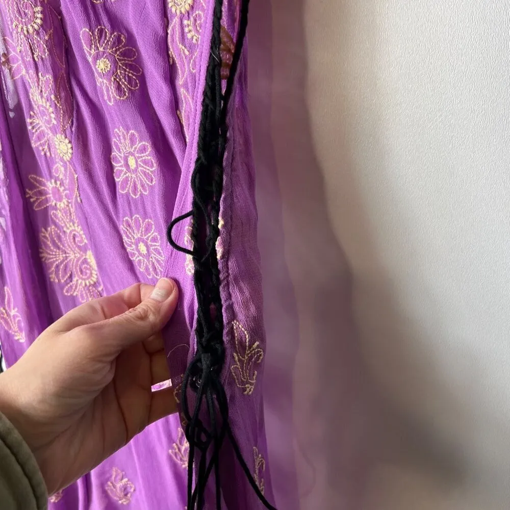 Free People Sunset Kisses Embroidered Lilac Sheer Tunic Top‎ women’s medium - Image 5