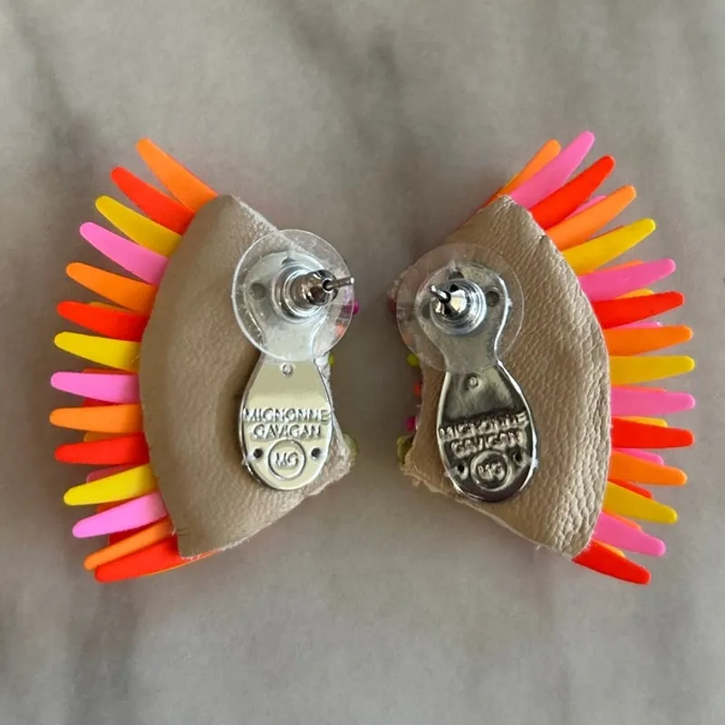 Mignonne Gavigan Madeline Micro Pink Orange Yellow Neon Fan Beaded Earrings - Image 4