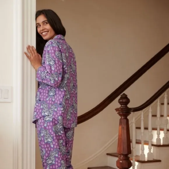 PRINTFRESH Tiger Queen Long Sleeve Button PJ Pajama Top Amethyst Purple Small - Image 2