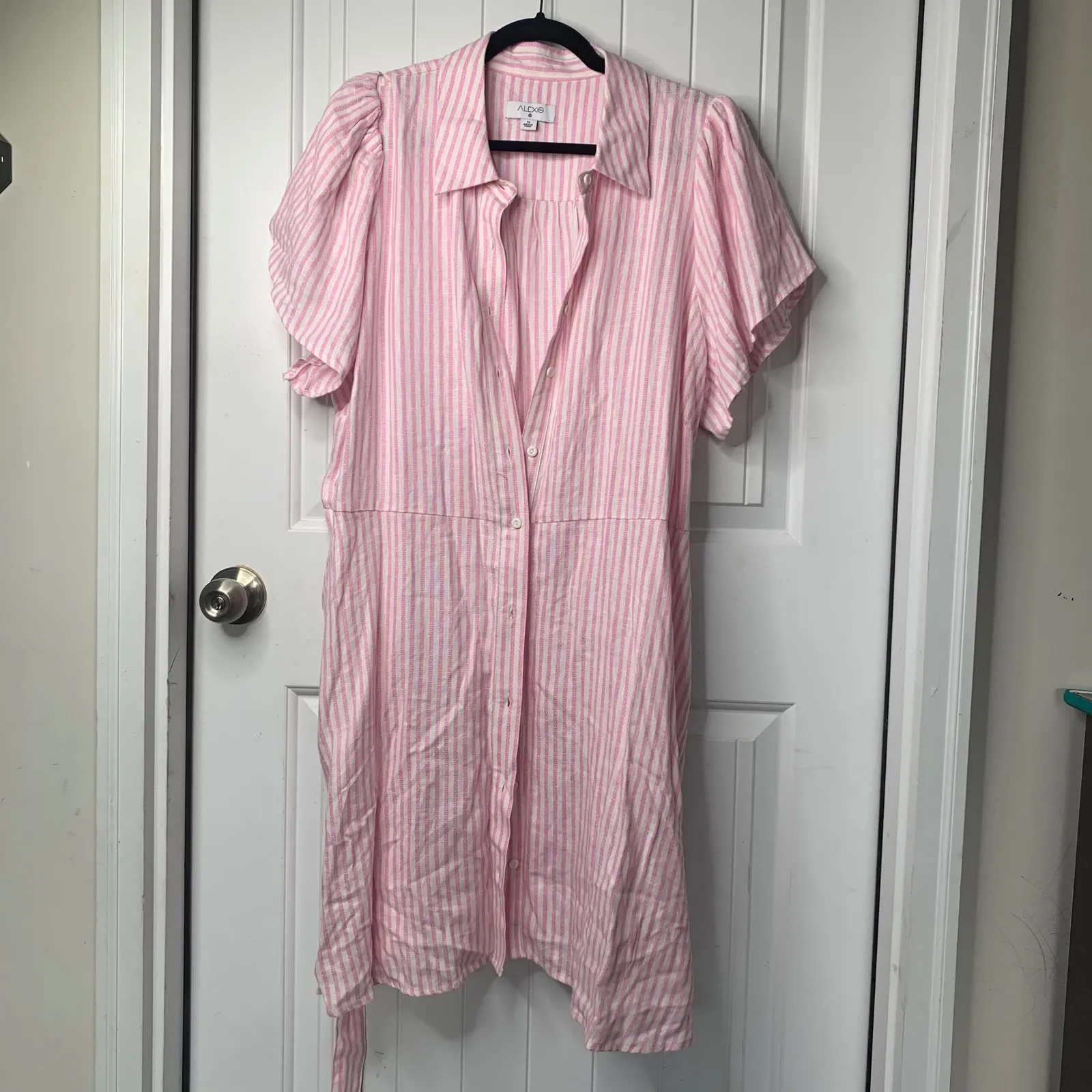 Alexis Target baby pink striped belted‎ shirt dress size 1X wedding guest spring - Image 3