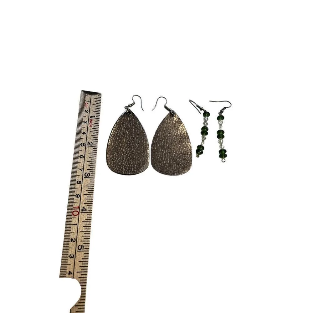 Pierced earring dropped tear metallic copper brown and beaded dangle red and gre Tan - Image 4