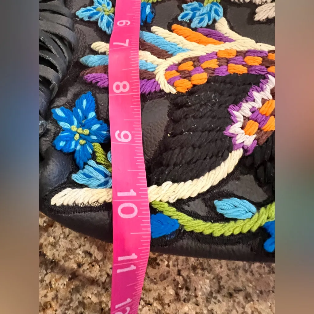 Raj LA Crossbody Embroidered Floral Bird Leather Bag with Fringe, Vintage NWOT Black - Image 7