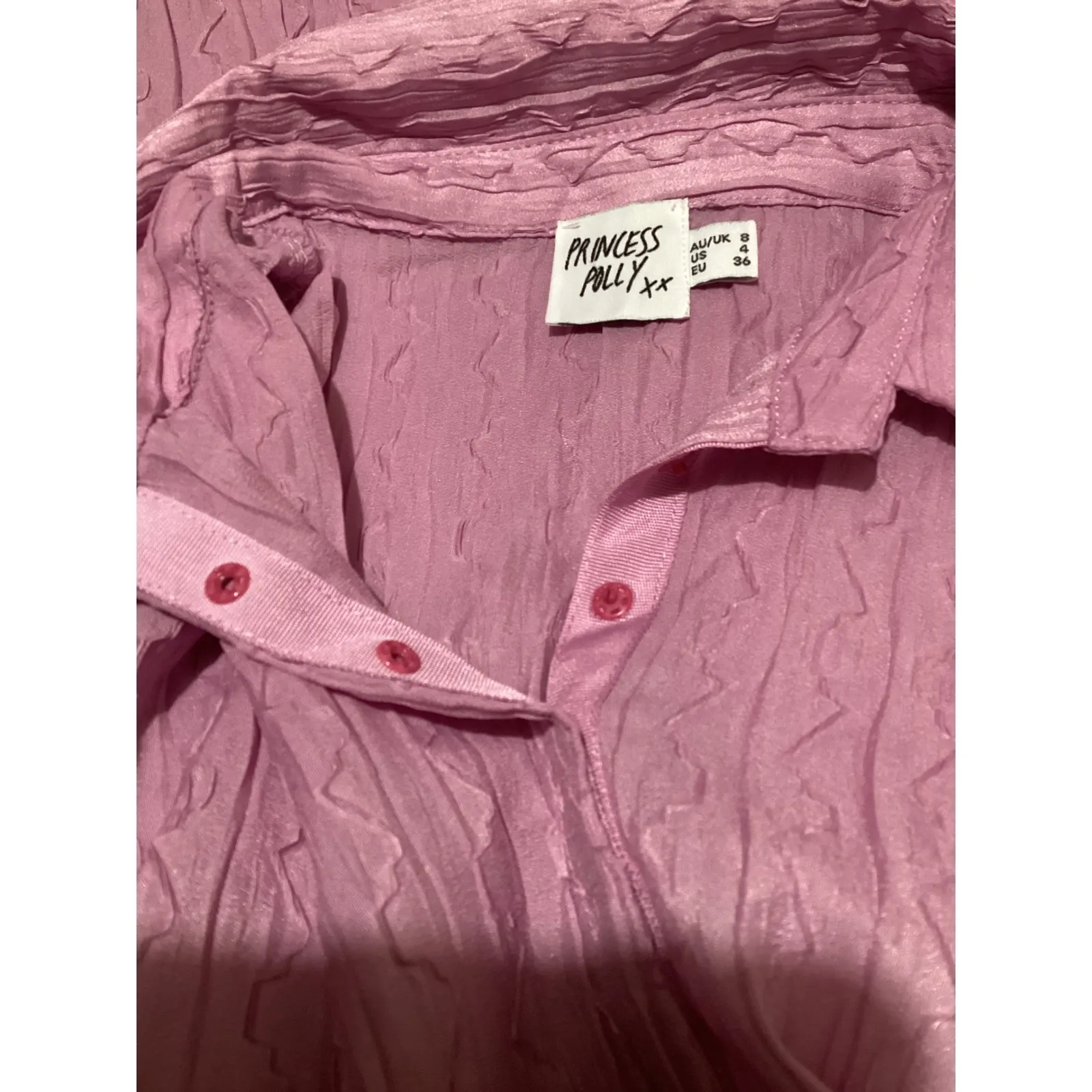 Princess Polly Textured Button Down Shirt Pink Long Sleeve Collared Top Size 4 - Image 7