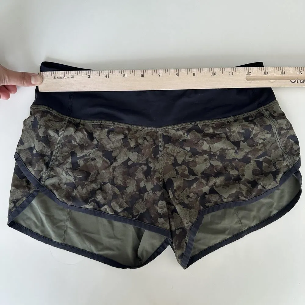 Lululemon Speed Up Shorts Womens 2 Green Black Camo Running Zip Pocket Athletic - Image 10
