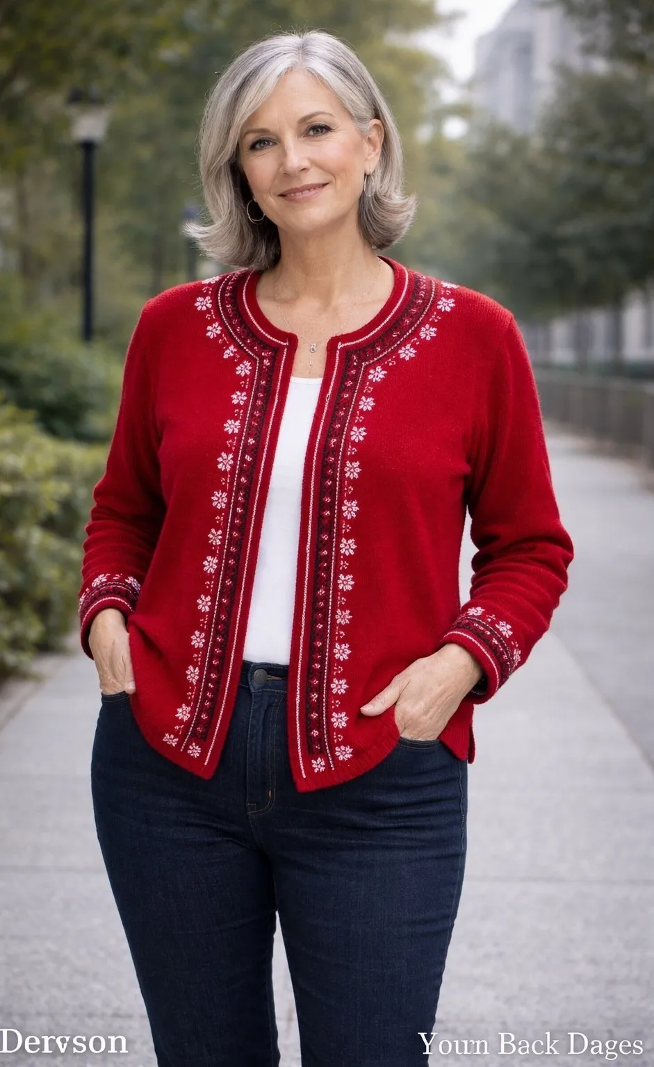 Alfred Dunner Red Embroidered Zip-Front Sweater Jacket Size L - Image 1