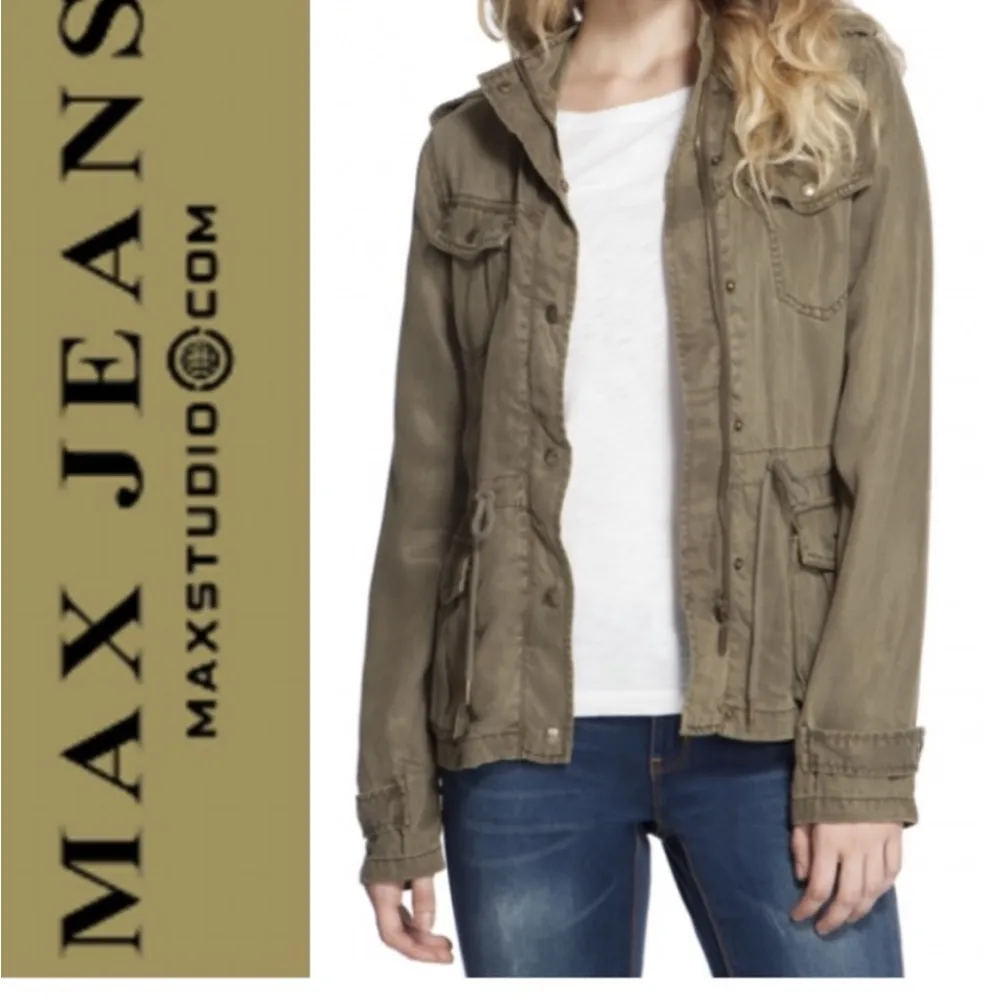 Max Jeans Full Zip & Button distressed gray Cargo Jacket sz medium - Image 8