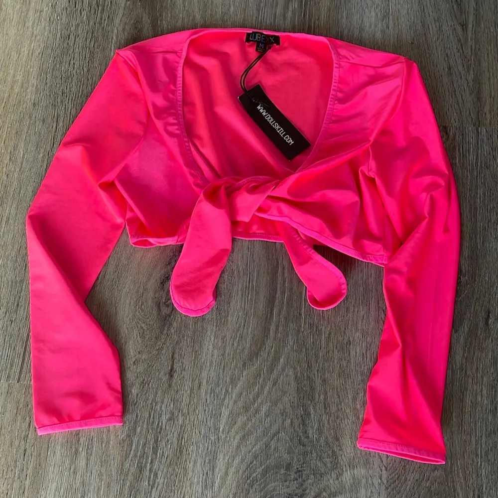 Dolls Kill Hot Pink Wrap Crop Top Size Medium - Image 2
