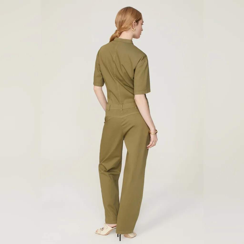 CÂLLAS Kenna Button‎ Down Green Utility Stretch Collar Short Slv Jumpsuit 40 Size 4 - Image 3