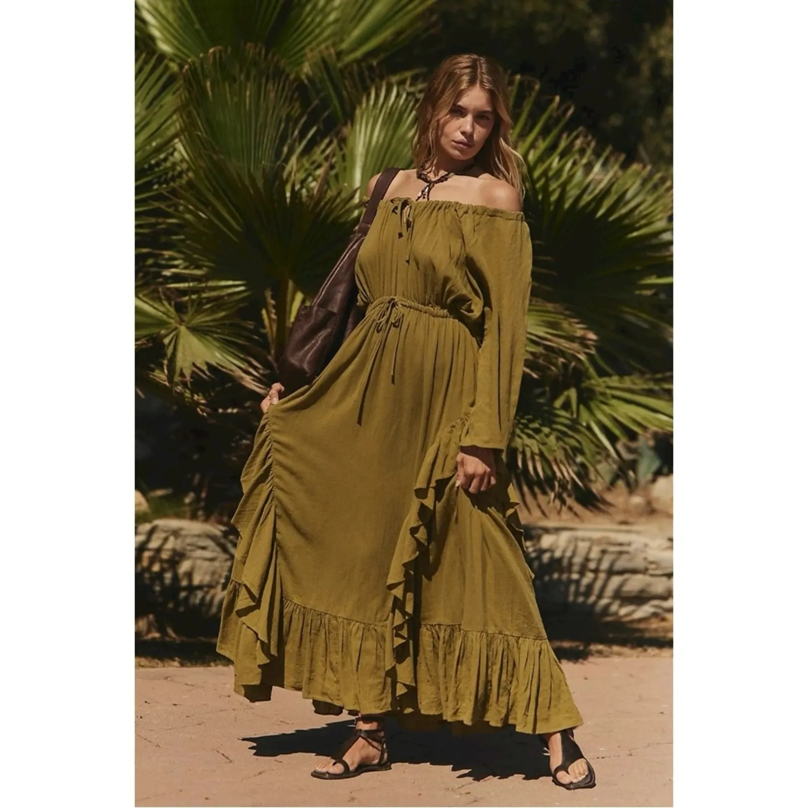 Free People Bohemian Witchy Ethereal Maxi Dress Green Moss Size Small NWT - Image 5