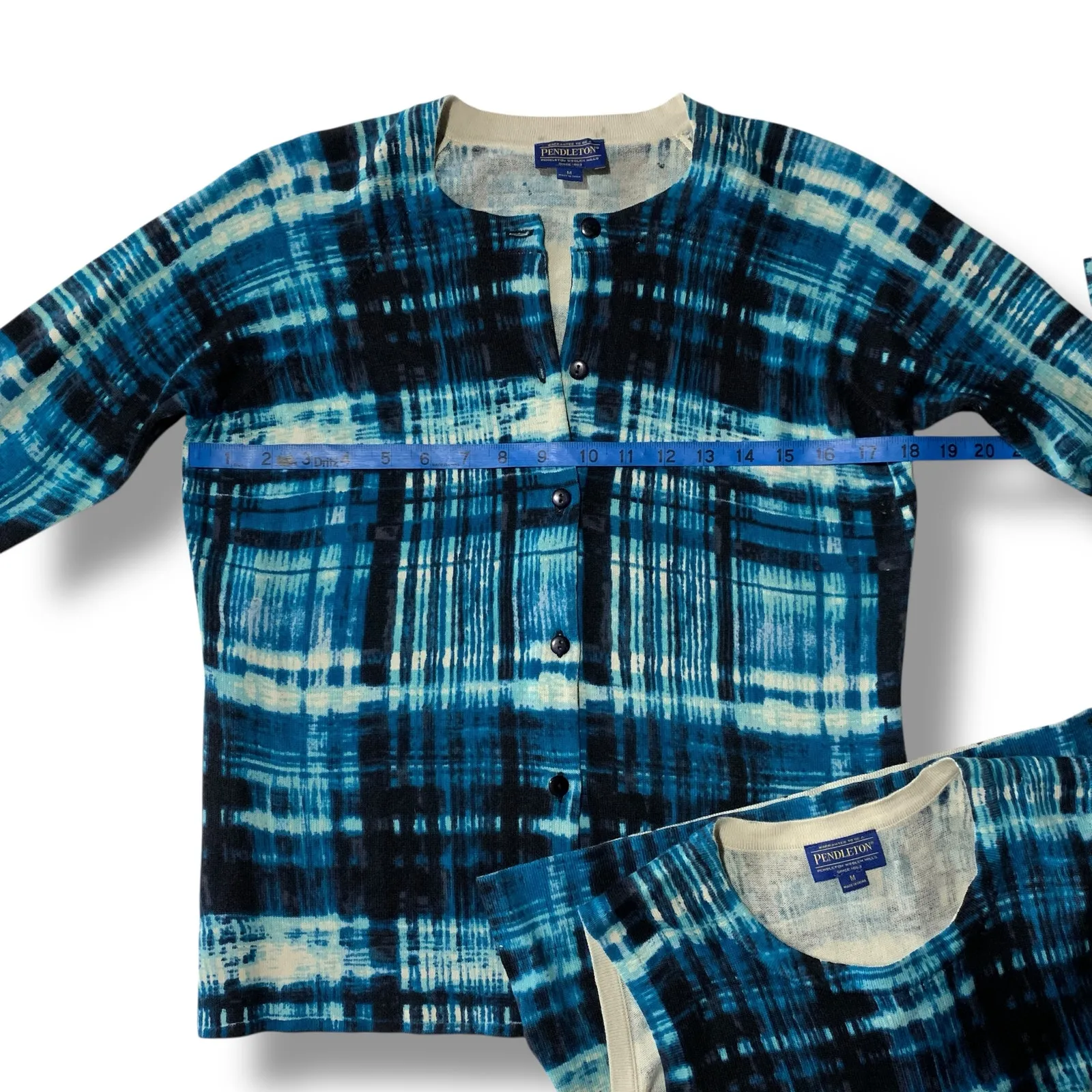 Pendleton 2 piece Cardigan Blue White Sweater Top Shirt Tank Women's Size Medium - Image 9