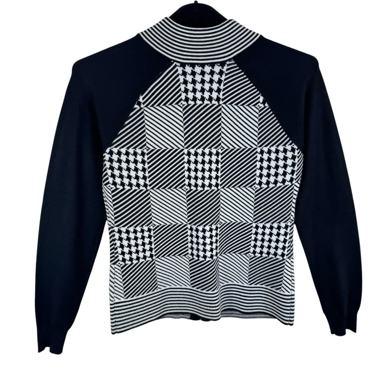 Sioni NWT Black White Checkered Full Zip Sweater‎ Small - Image 2
