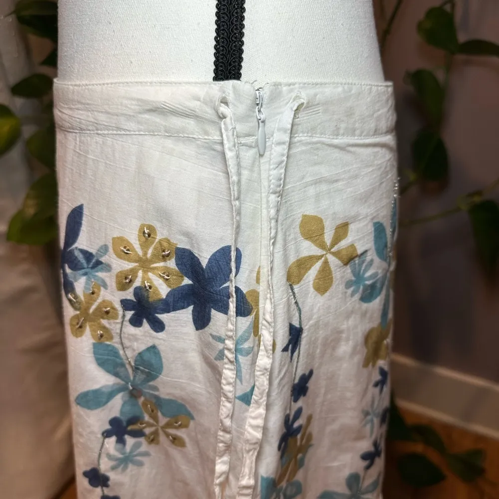 JH Collectibles Size 6 Women's Beaded Floral Ruffled Cotton Skirt Drawstring Zip Silver - Image 5