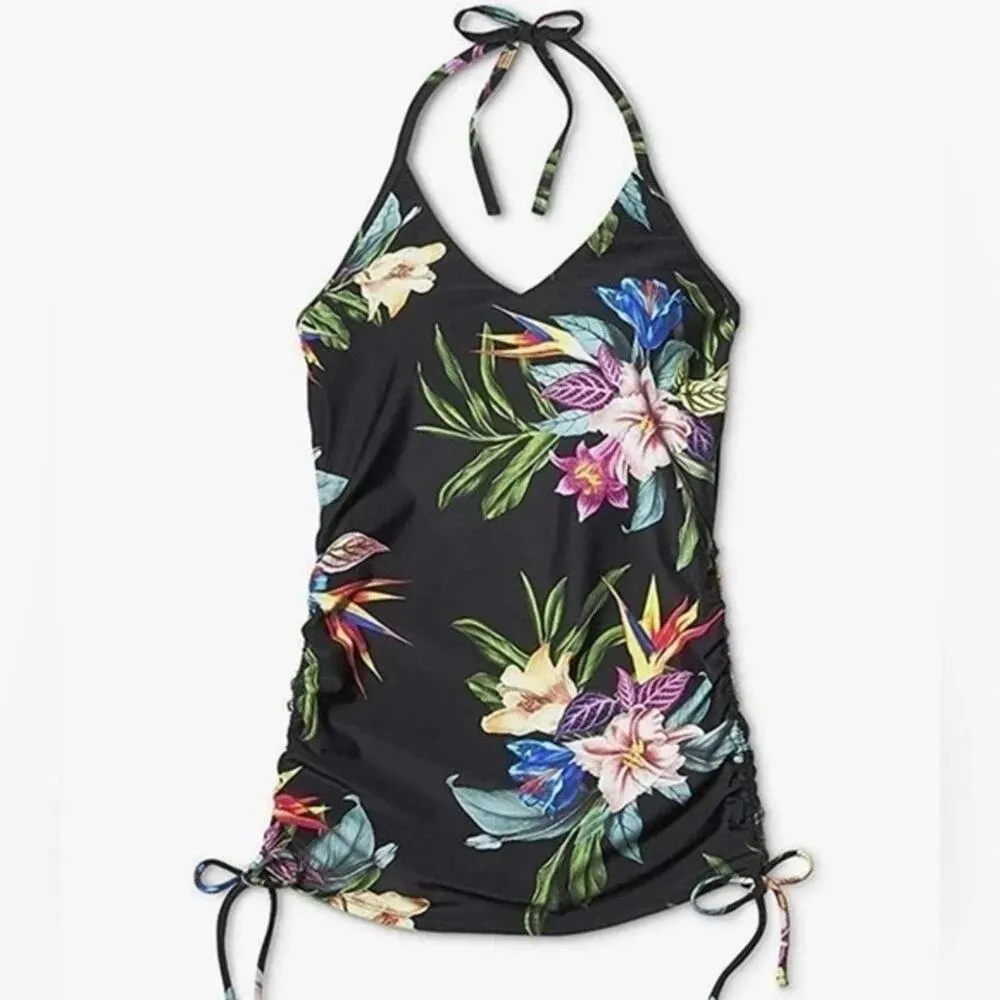 Kona Sol Women's Halter Cinch Side Tankini -‎ Black Tropical Size S - Image 3