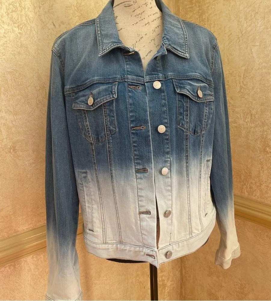LOFT Ombre Jean Denim Jacket Blue To White Modern Distressed Size XL - Image 4